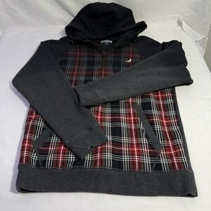 Staple Pigeon Red Black Plaid Sweatshirt 1/4 Zip Hoodie Kangaroo Pocket‎ Medium